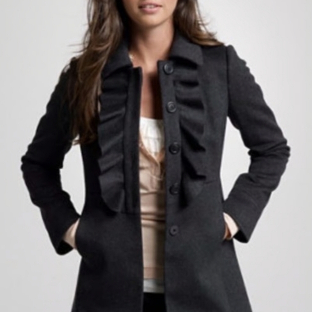J. Crew Black Ruffled Wool Blend Coat